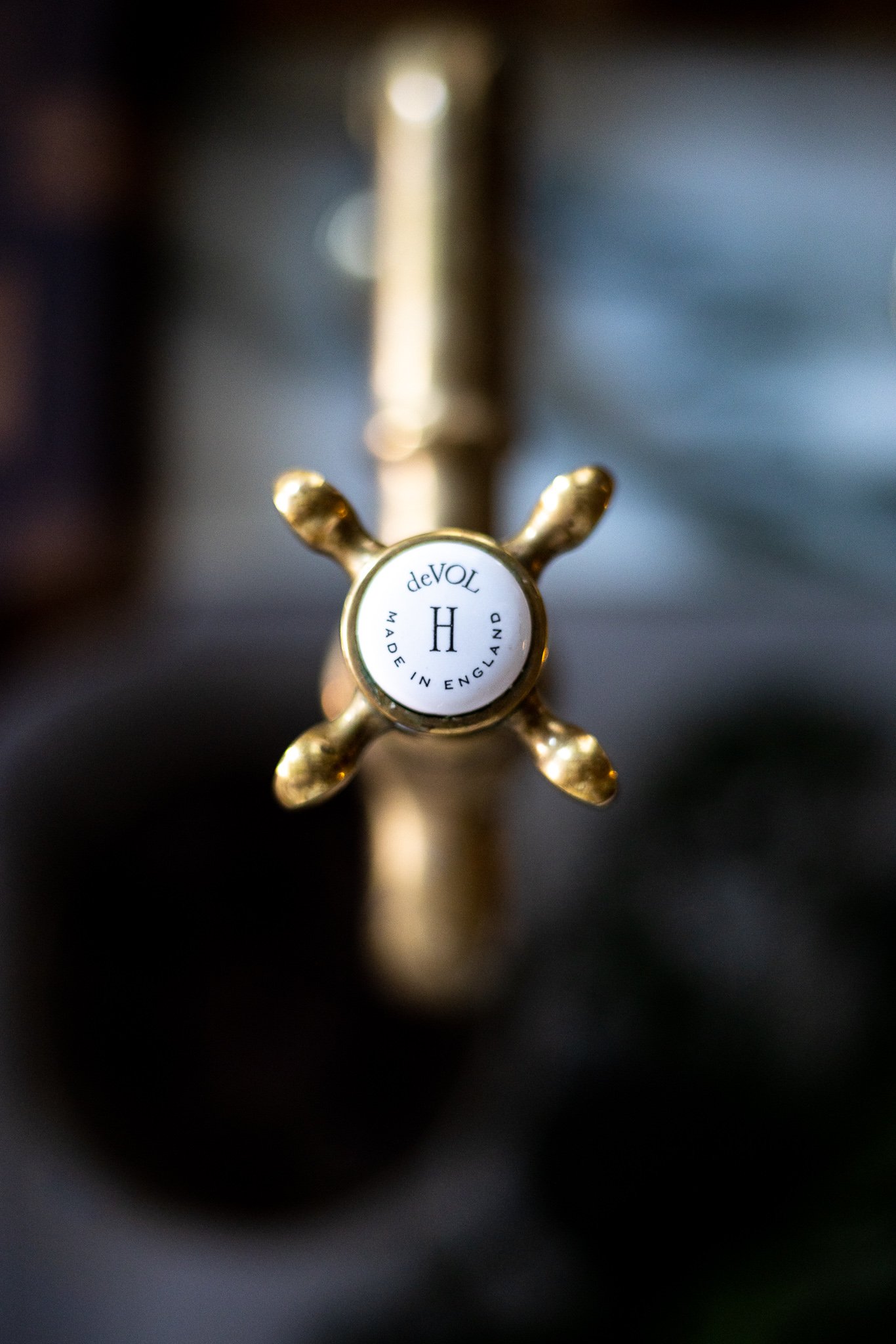 Wallace street kitchen design English prep sink brass faucet from DeVol