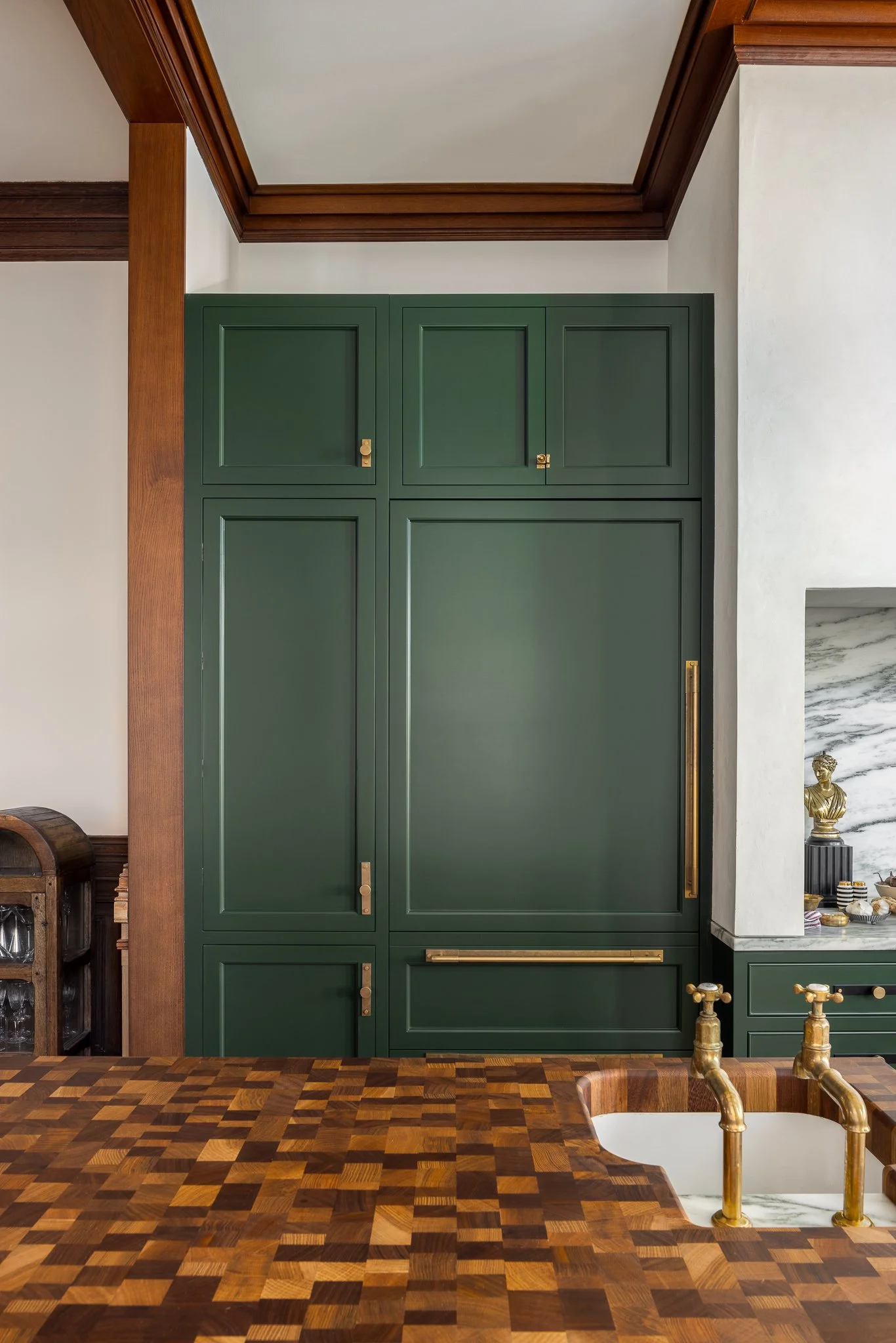 Framed inset kitchen cabinets with exposed knuckle hinges crafted by J.THOM Residential Design, custom cabinetry Philadelphia.