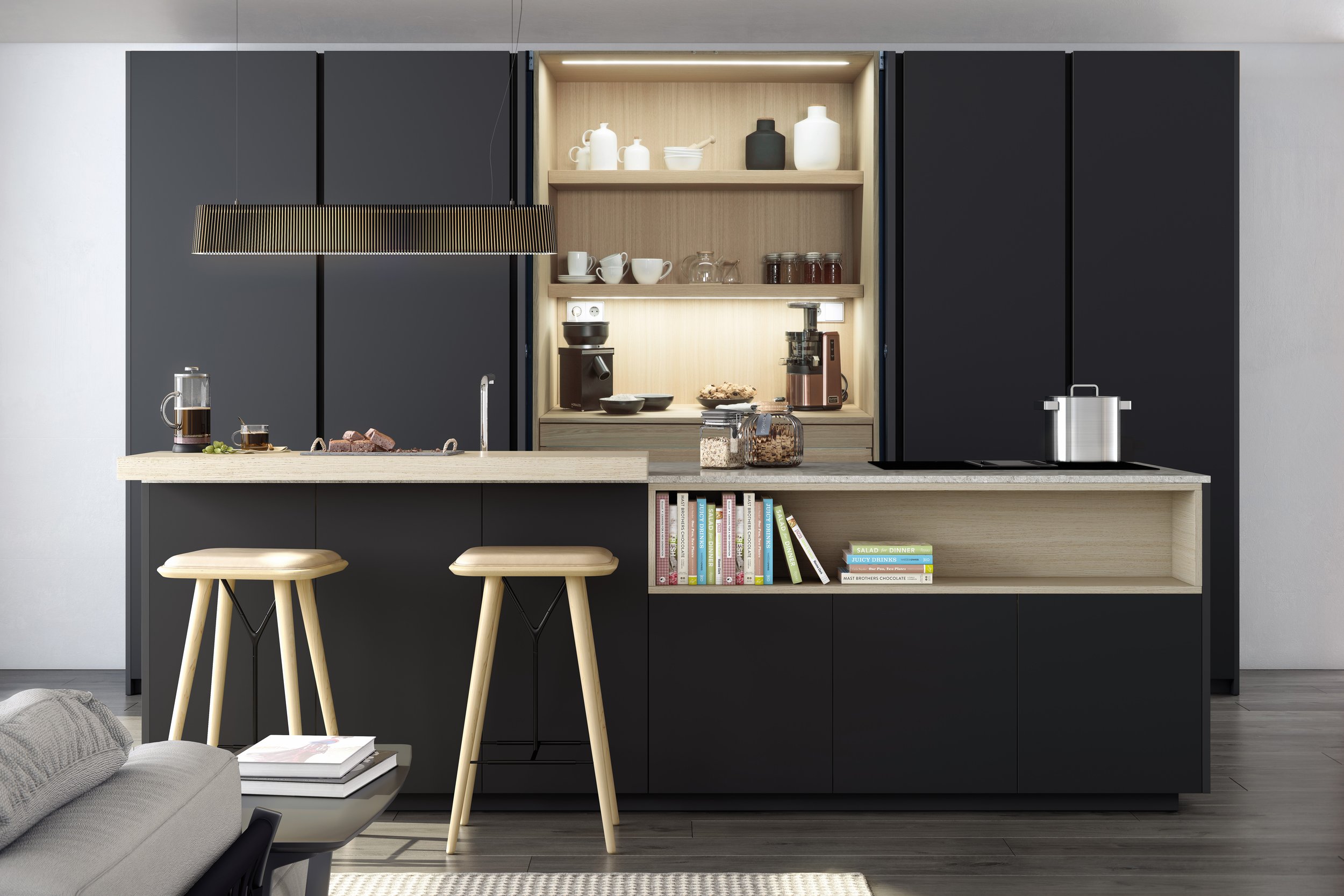 mobalco custom kitchen cabinets in black with light wood