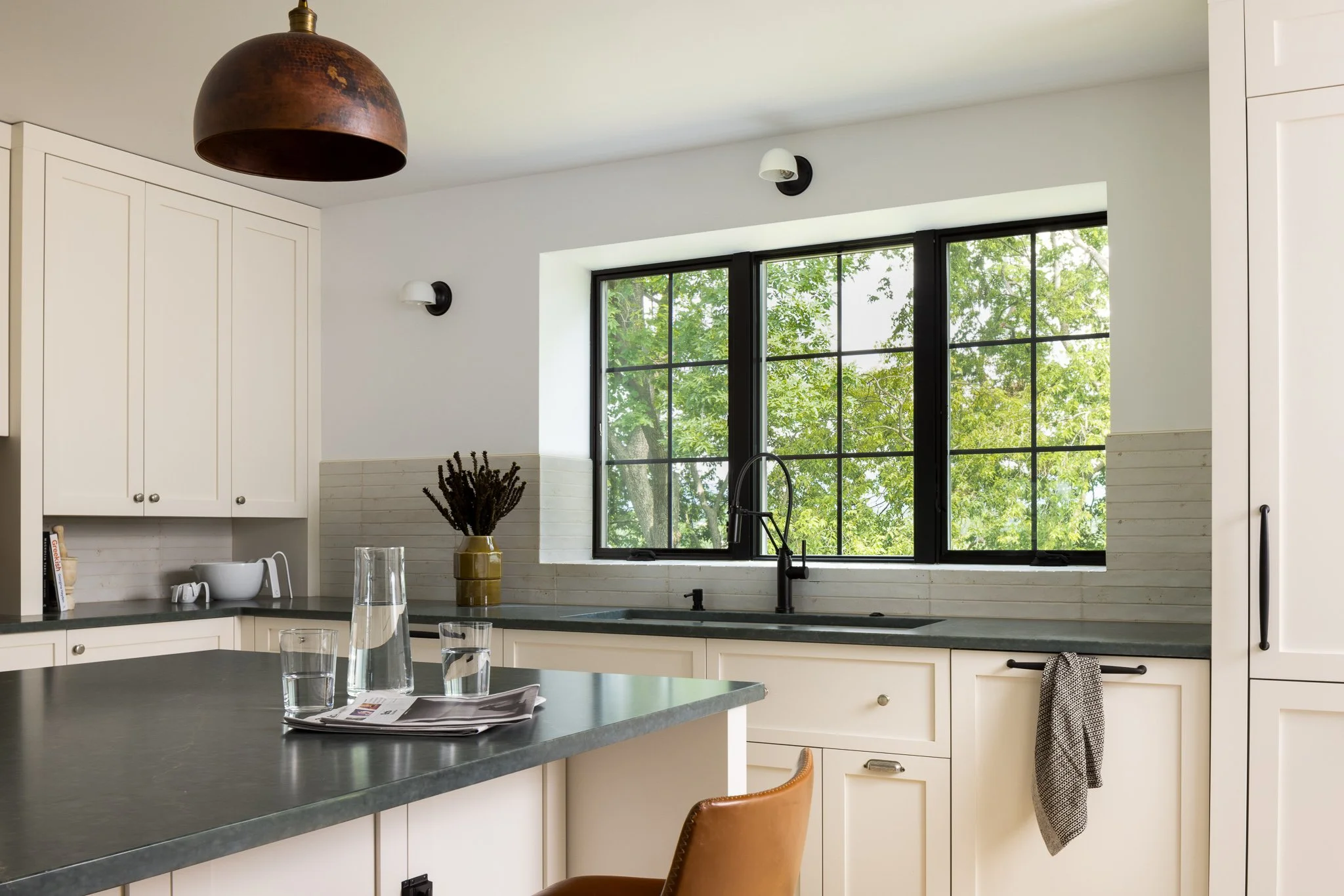 kitchen crockery cabinet with black casement window philadelphia kitchen design