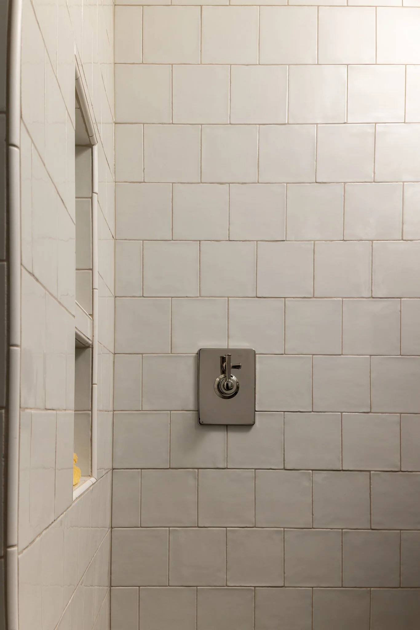 subway tile shower niche in vintage style bathroom philadelphia residential design