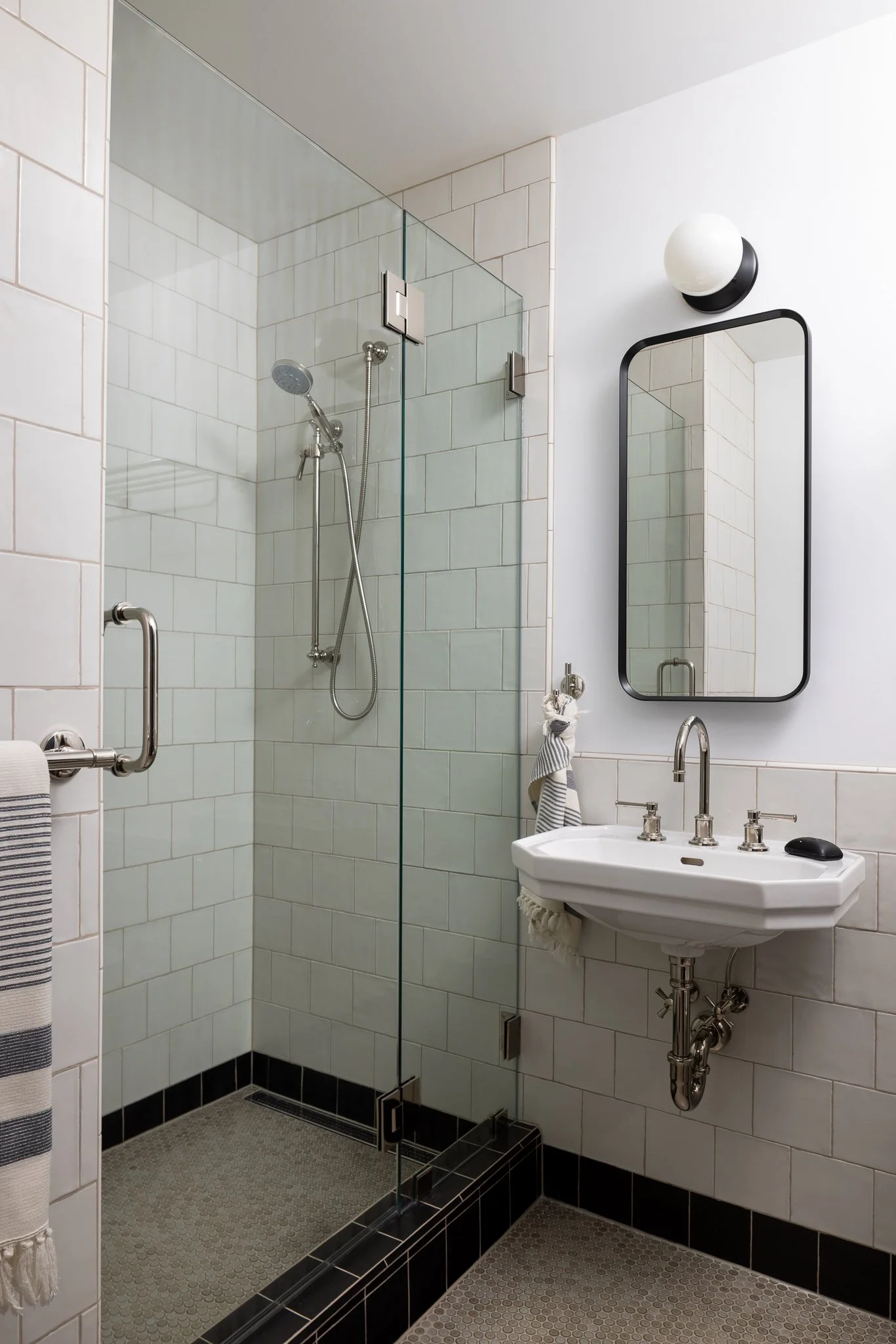 vintage bathroom with subway tile shower and wall mounted sink philadelphia bathroom renovation