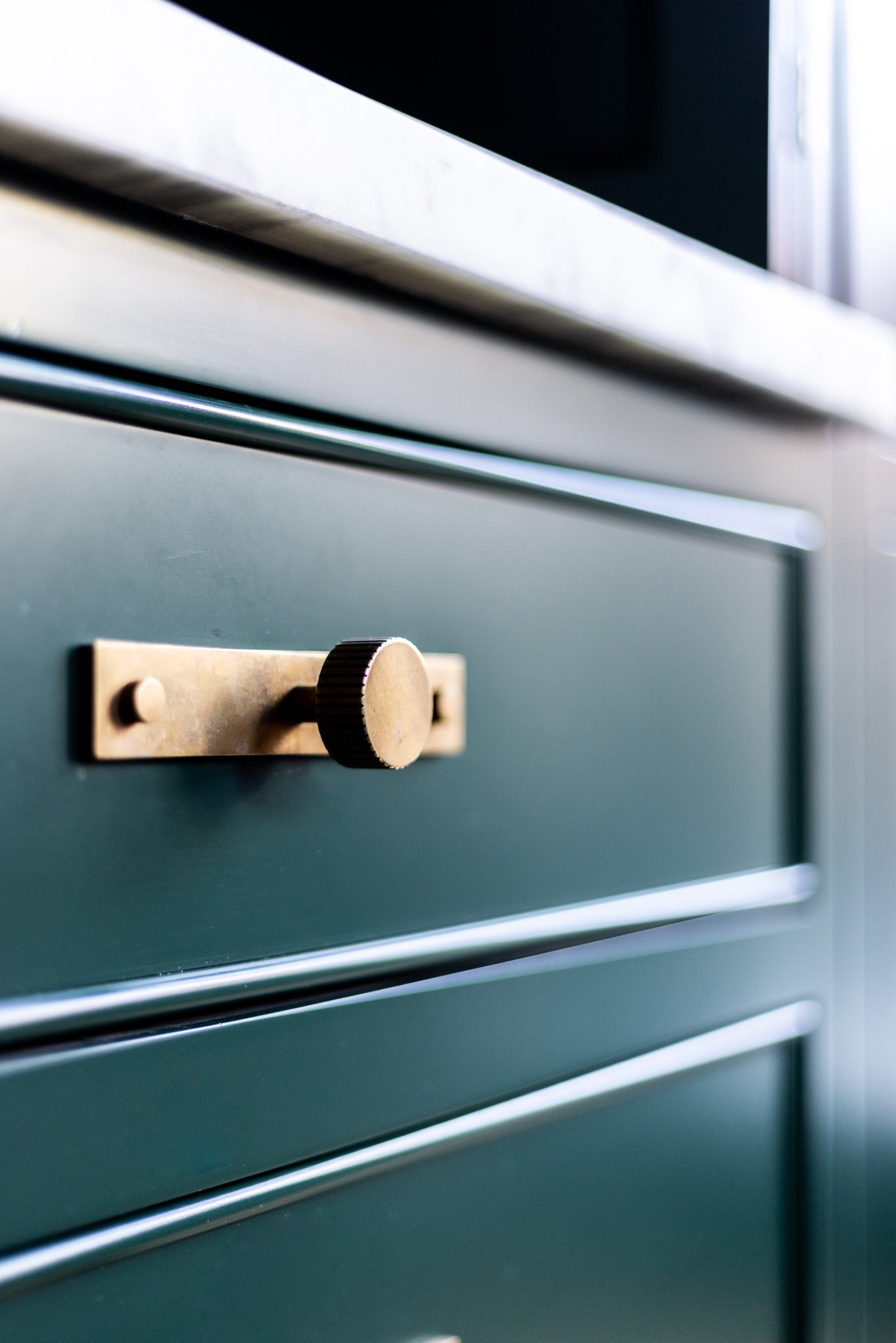 Wallace street kitchen design brass hardware knob with backplate