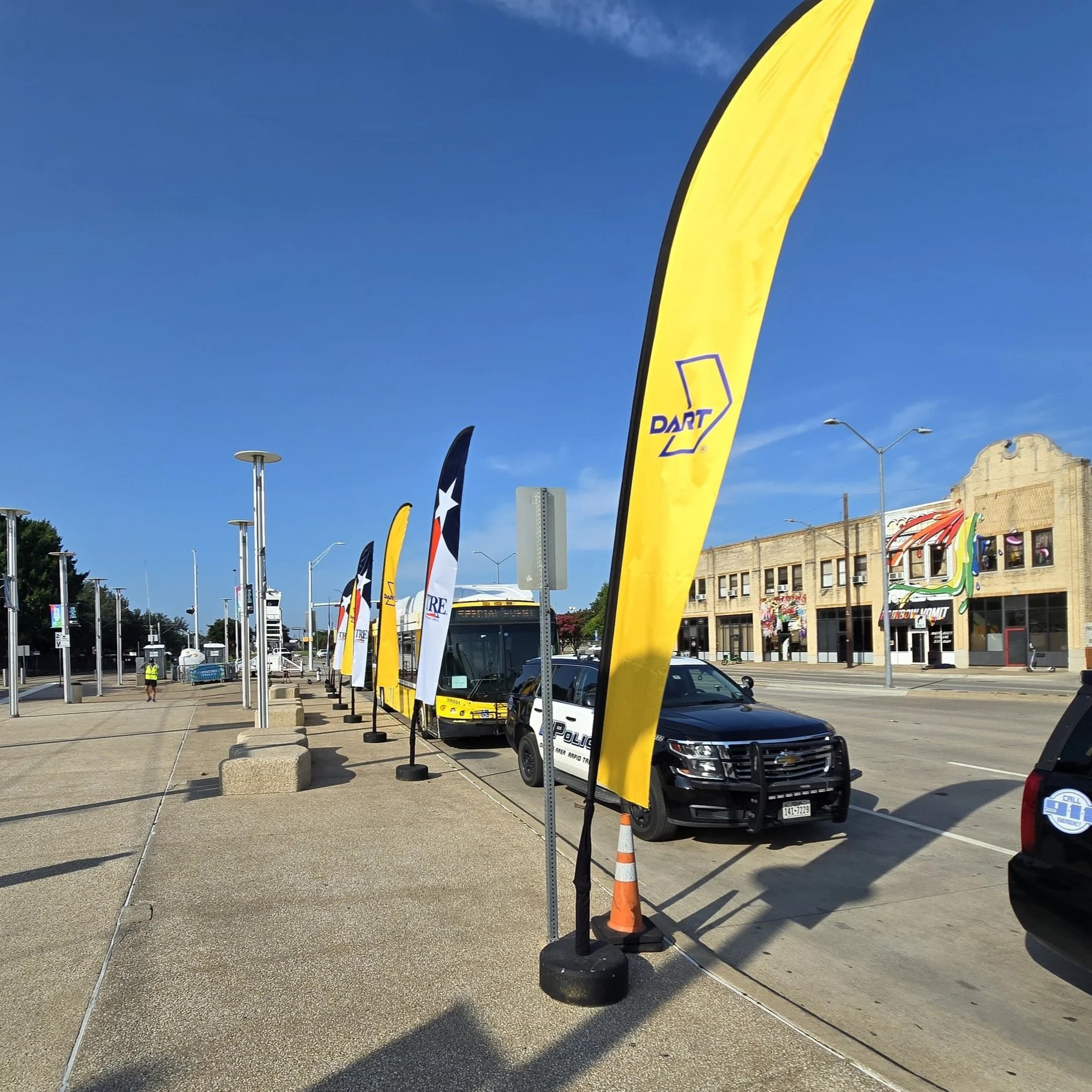 Bus Shuttle Flags at Fair Park Station