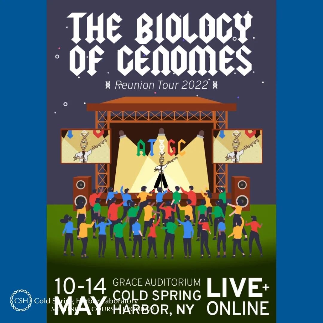 1/2: After meeting virtually for two years, The Biology of Genomes is back in person and the cover of its abstract book celebrates just that! The artwork on this year's cover cleverly connects it with the cover of the first virtual Biology of Genomes