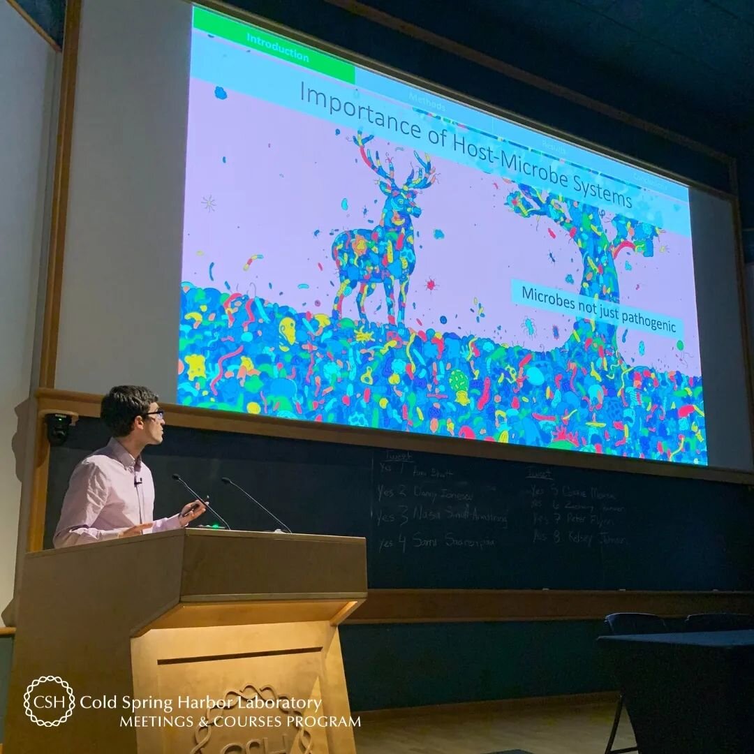 1/2 We hosted The Biology of Genomes last&nbsp;week and it was sold out! In attendance was Peter Flynn, pictured here giving his talk during the Complex Traits and Microbiome session. @flynnp91 is a recently-defended sixth year PhD student in Evoluti