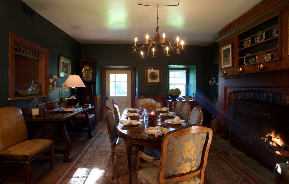 The green formal dining room