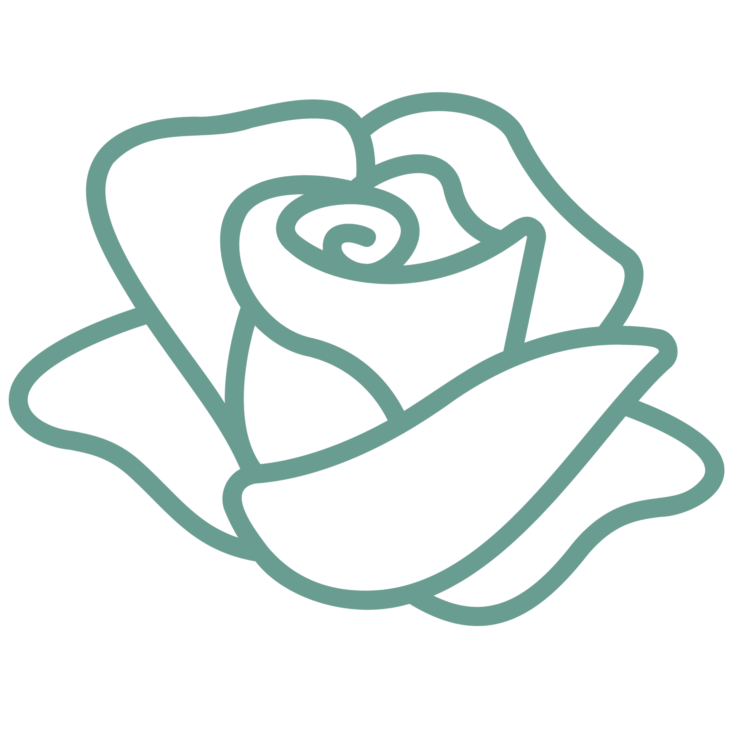 Outline of a stylized rose in green on a black background.