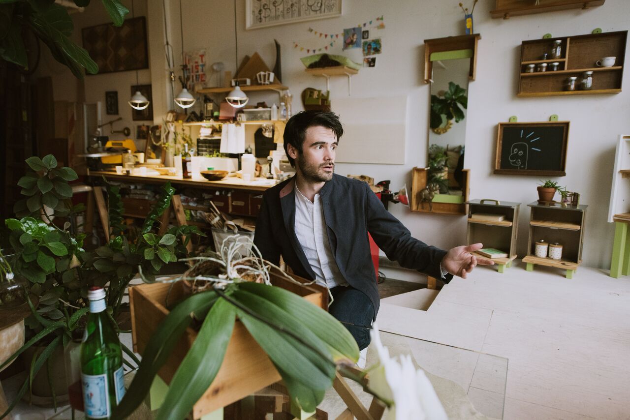 Abrial in his apartment. Photo: Randall Bellows III