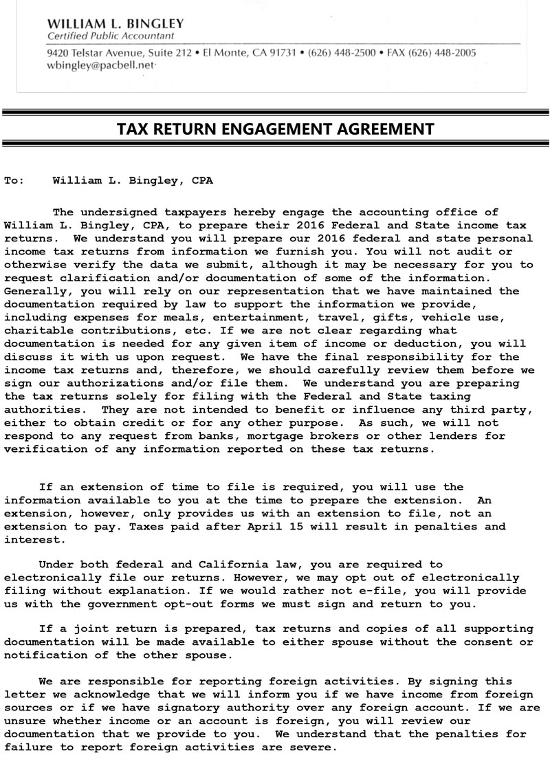 Tax Preparation Engagement Letter Template
