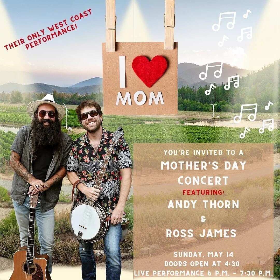 Celebrate the moms in your life with an unforgettable evening of estate wine, farm-to-fork food, and live music featuring the Southern Oregon debut duo of @_thornpipe_ &amp; @rossmfjames! 

This Sunday, May 14 at @_vista_222_ in Grant Pass, OR: