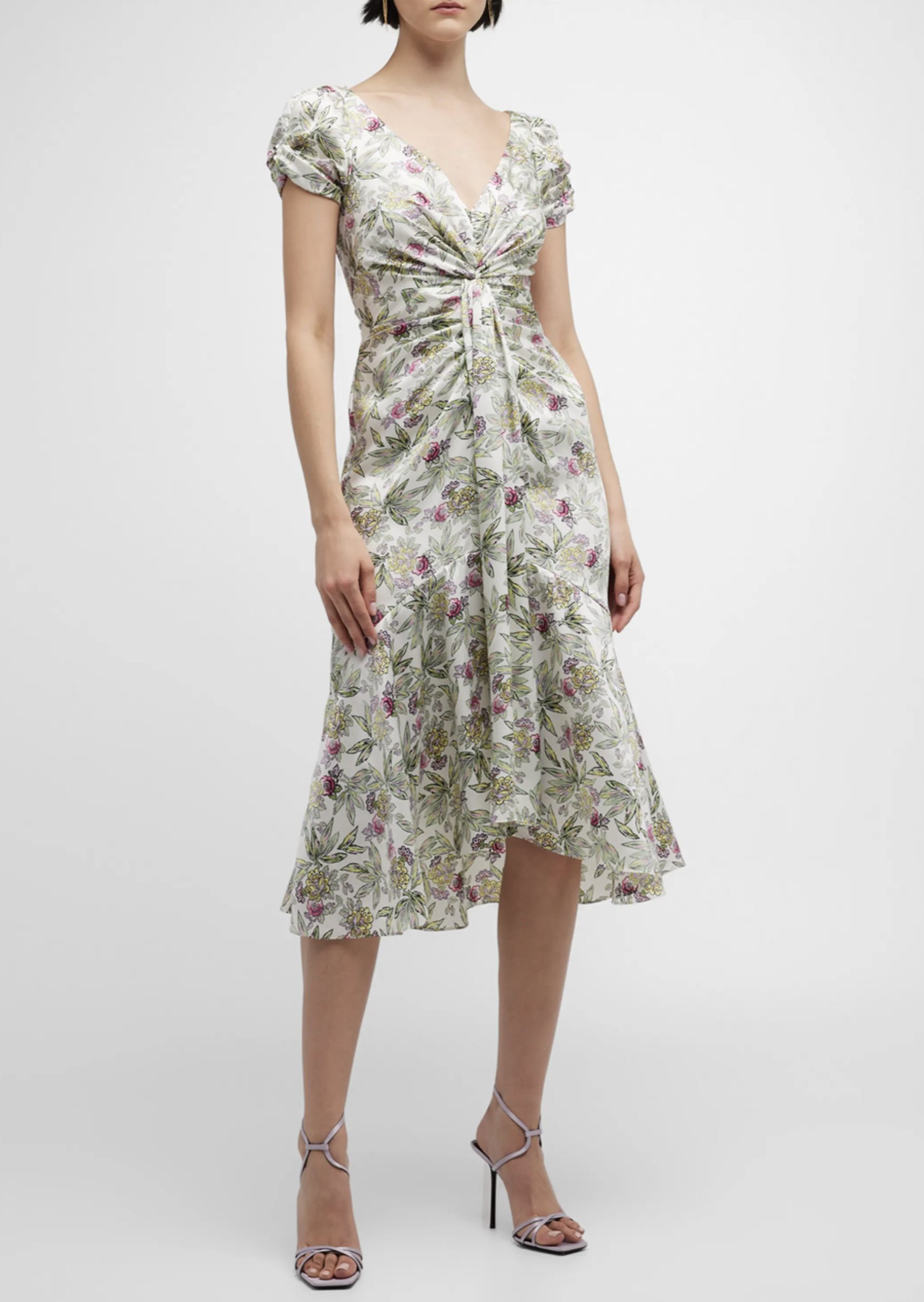 Walker Twisted Floral Twill Midi Dress