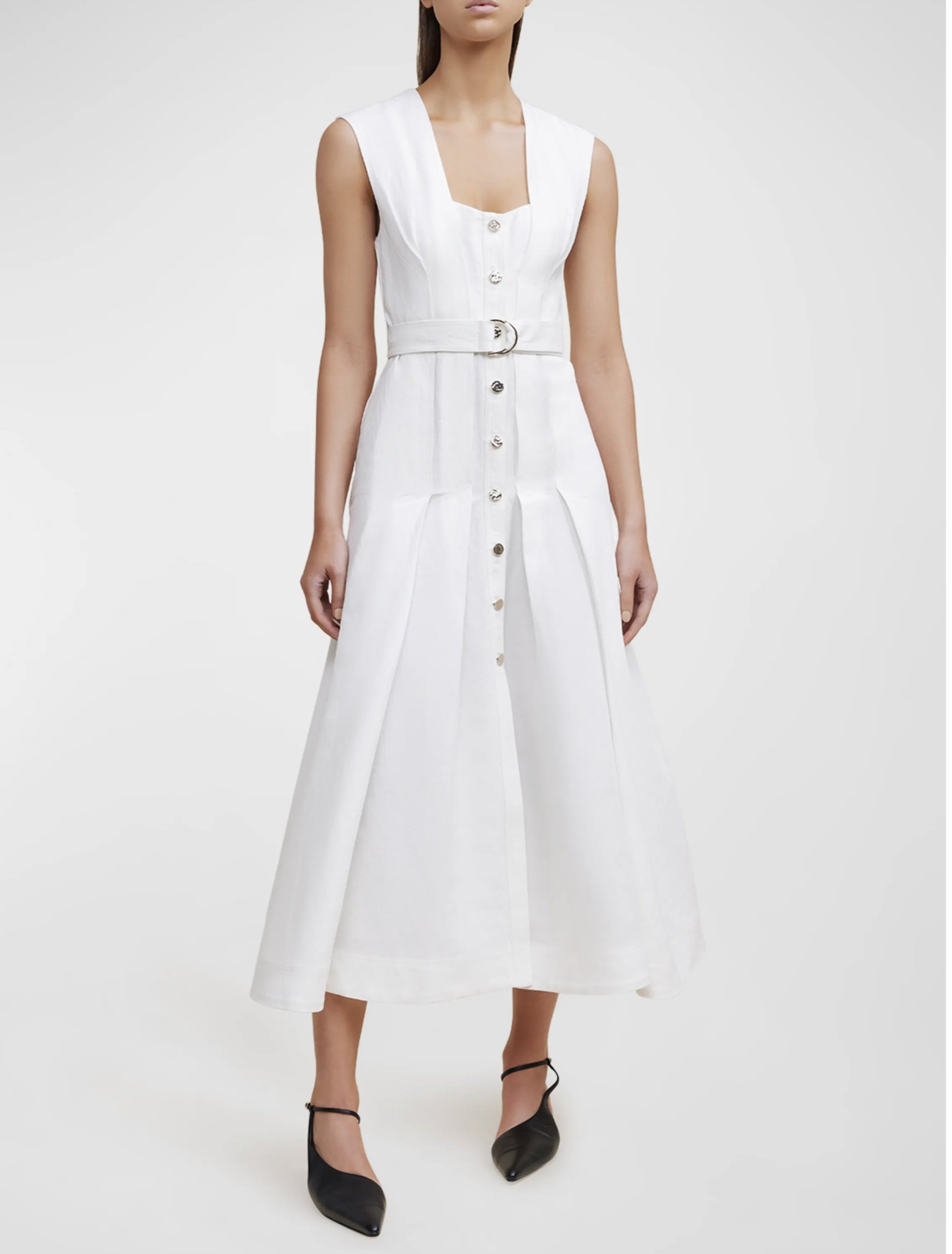 Flaxton Button-Front Fit-And-Flare Midi Dress