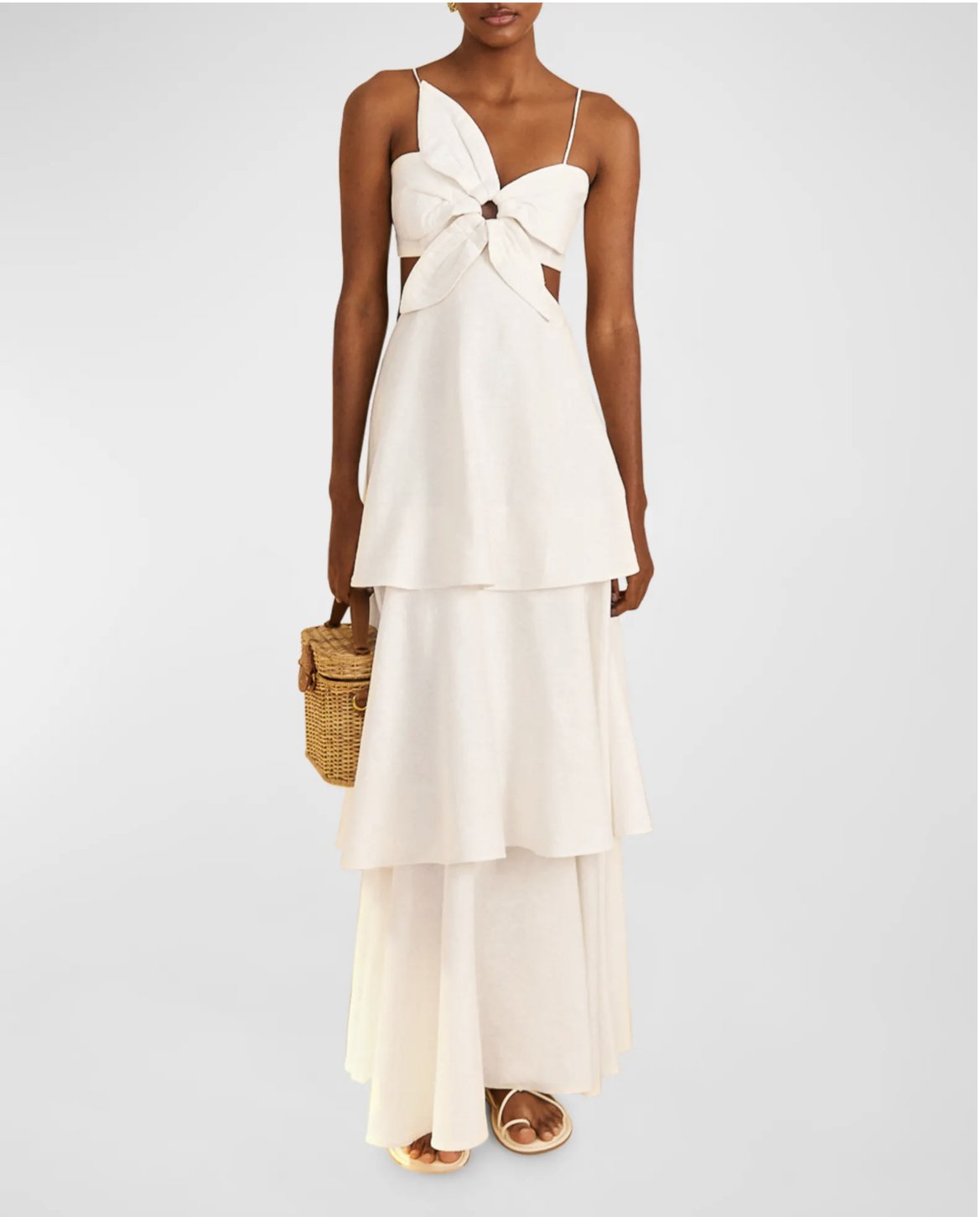 Off-White Linen-Blend Flower Maxi Dress