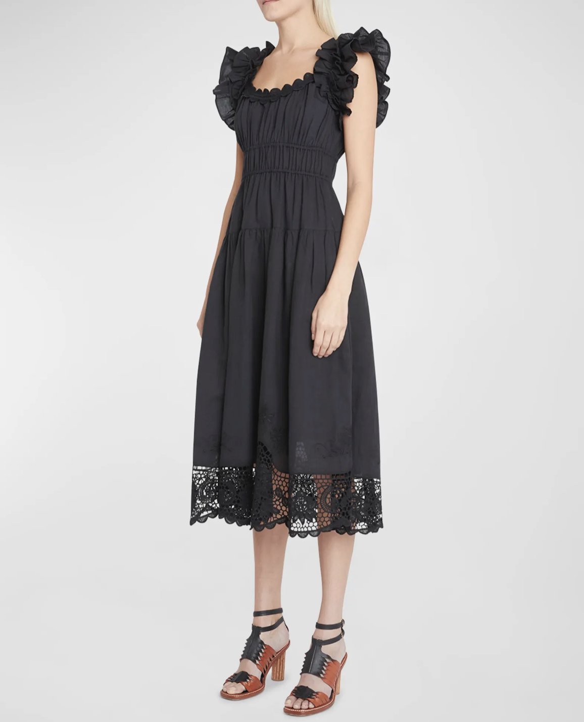 Leona Cotton-Linen Lace-Hem Midi Dress