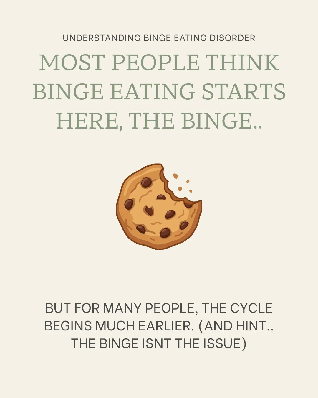 Interestingly, for being the most common Eating Disorder, Binge Eating Disorder only represents about 5% of my client cases. This is likely due to the loads of misunderstanding, shame and weight bias they have received in the past, creating such a ba