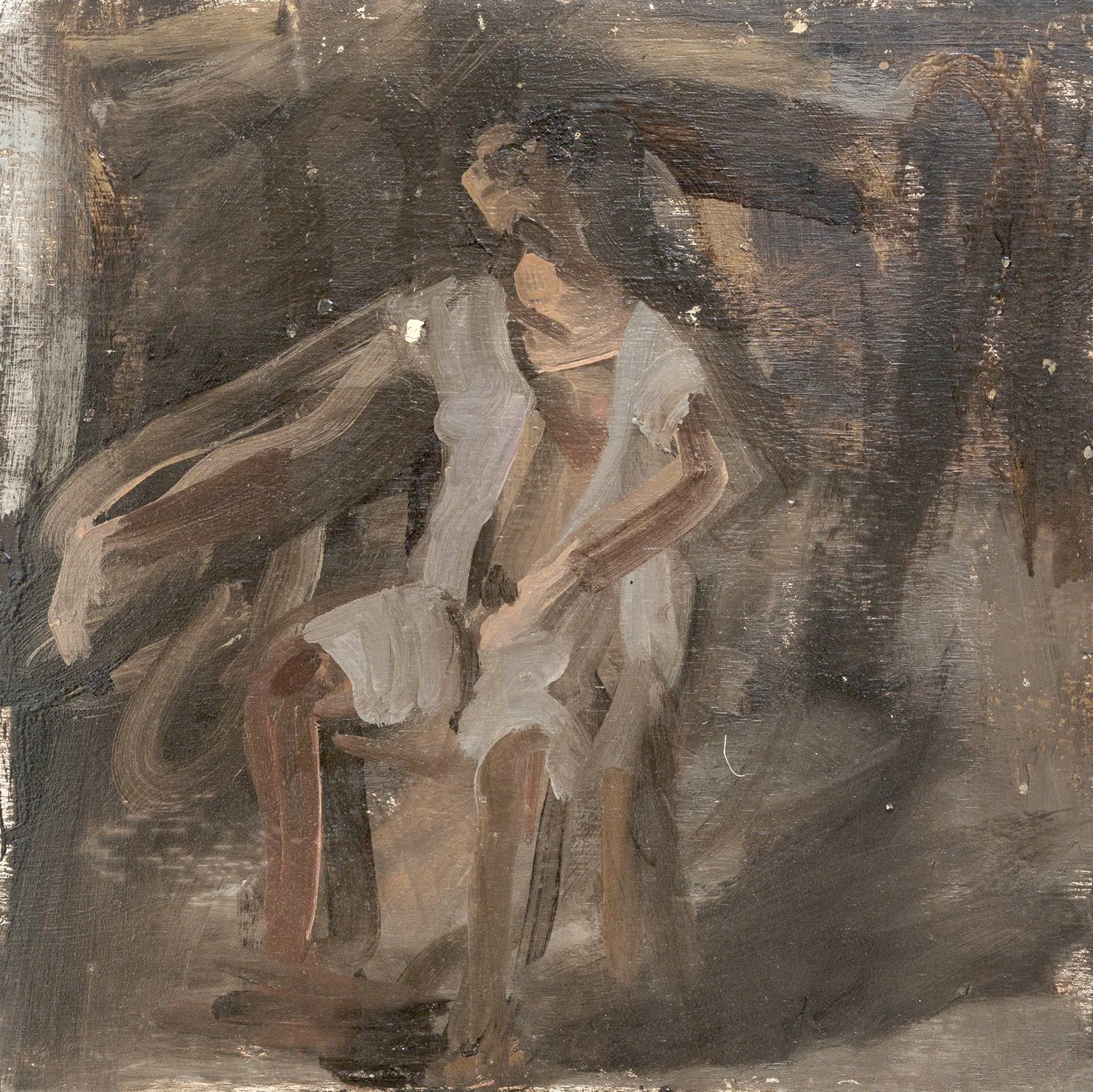Untitled 064 - Seated Figure, Open Shirt, Oil on board, Estate Collection