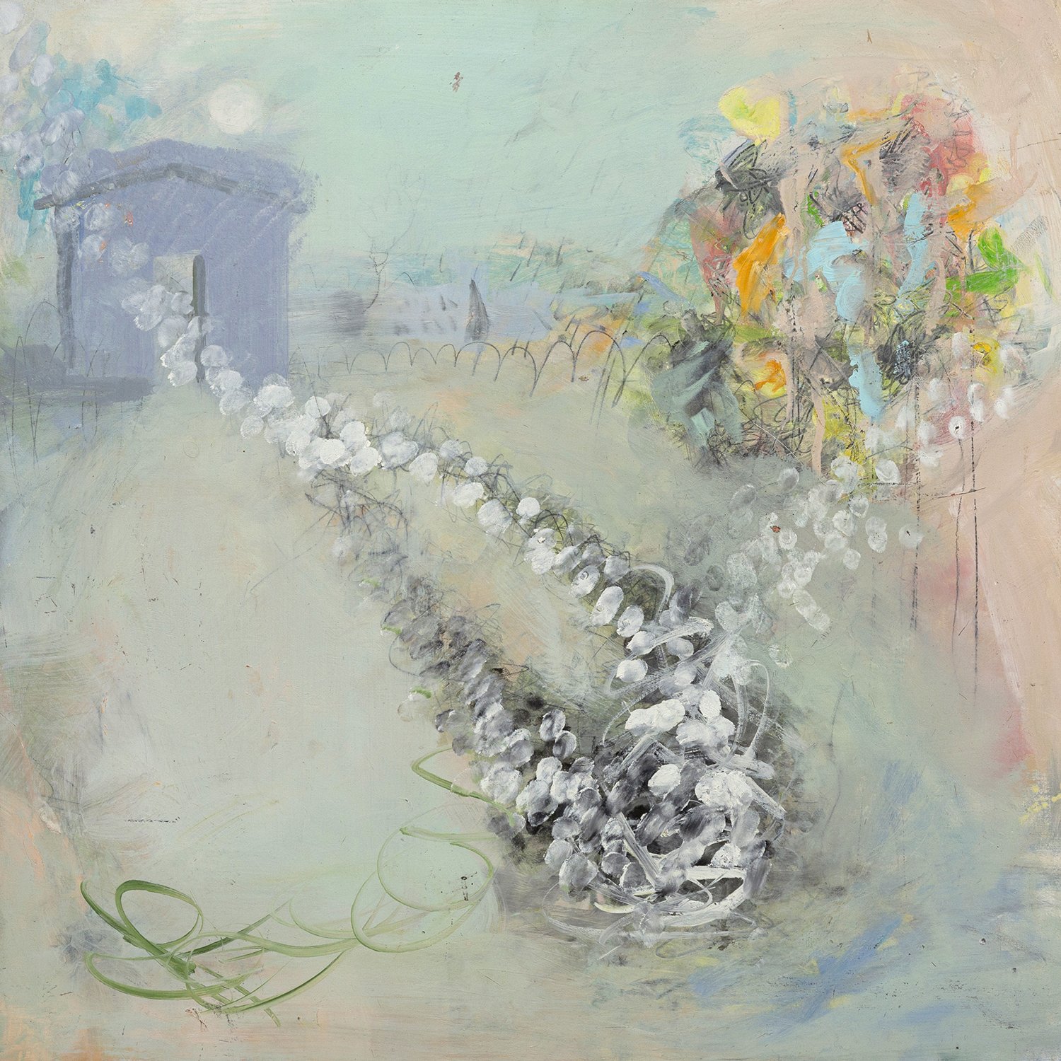 Untitled 234 - Starlings in Landscape II, Oil on board, 61×61 cm, 2017