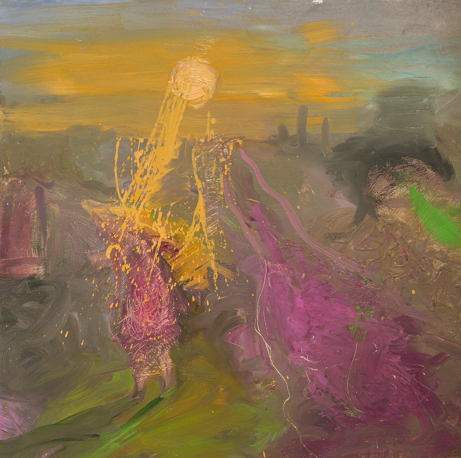 Untitled 187 - Yellow Sun over Landscape, Oil on canvas (or board), Estate Collection