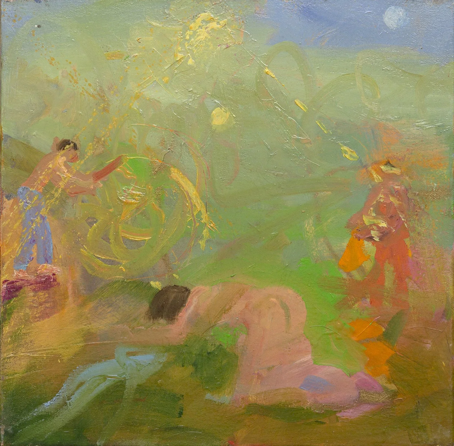 Untitled 212 - Three Figures in Green Landscape, Oil on canvas, Estate Collection