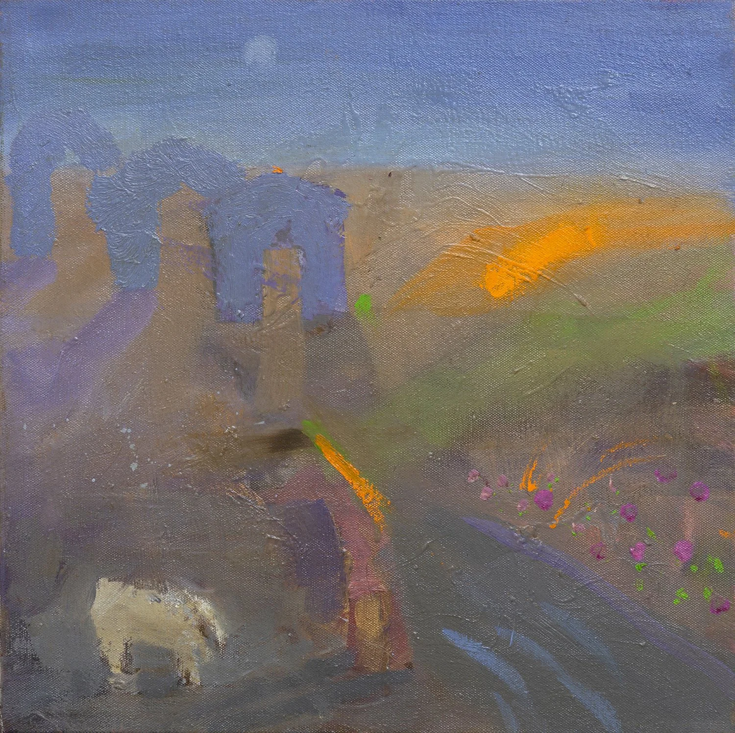 Untitled 213 - Figure and Sheep in Landscape, Oil on canvas, Estate Collection