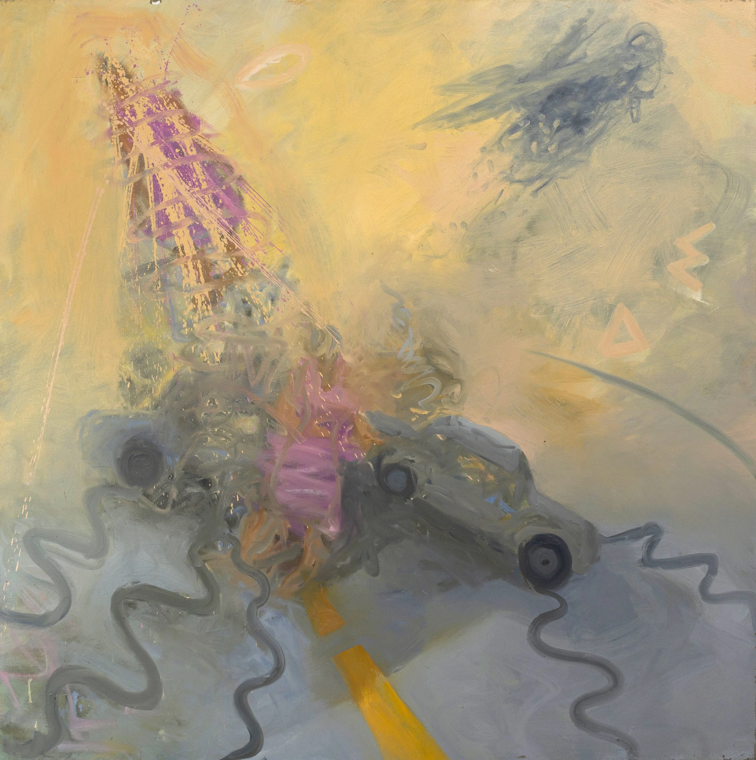 Untitled 246 - Two Cars and Rising Figure, Oil on canvas (or board), Estate Collection