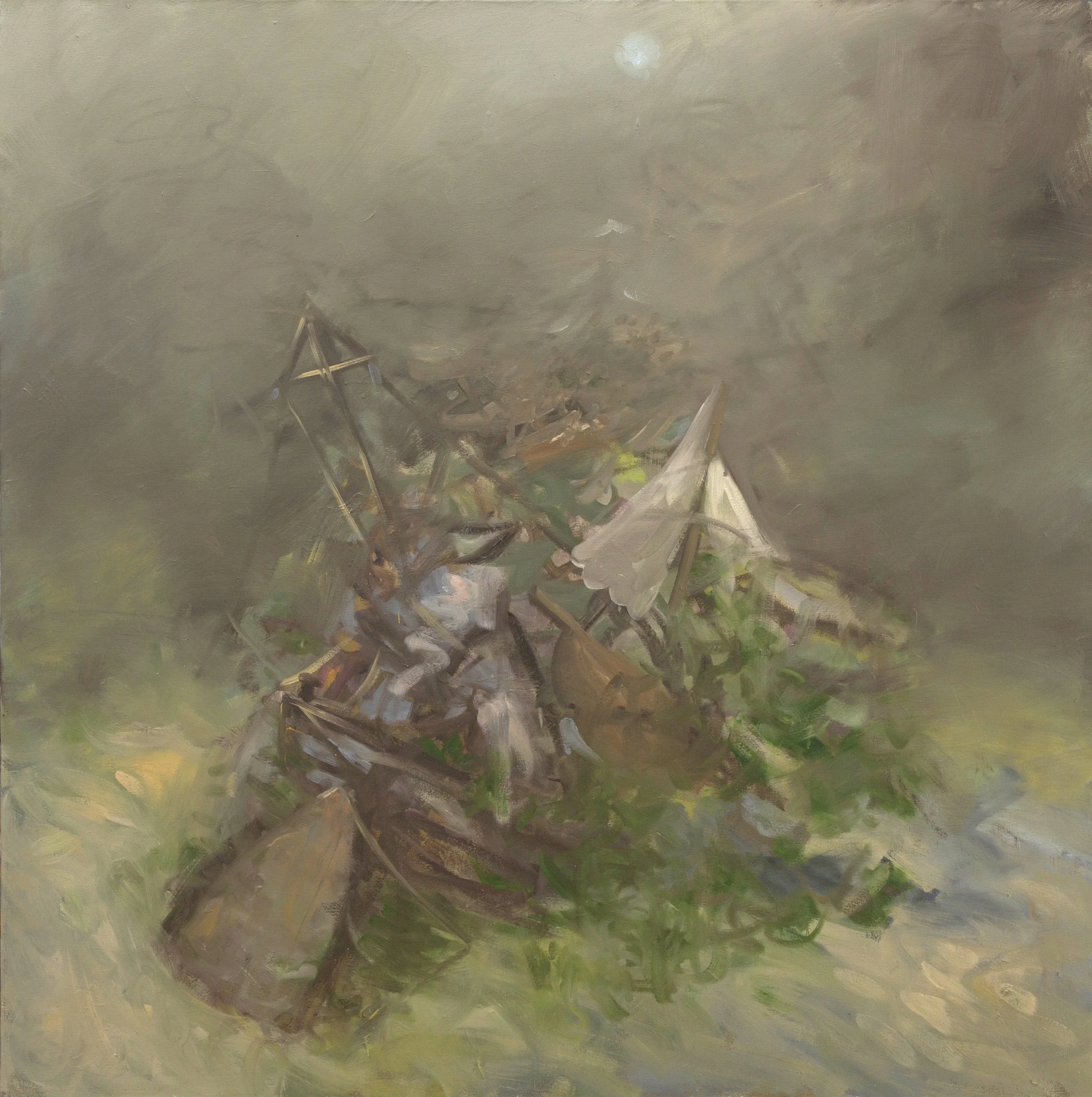 Untitled 255 - Cluster of Structures in Landscape V, Oil on canvas, Estate Collection