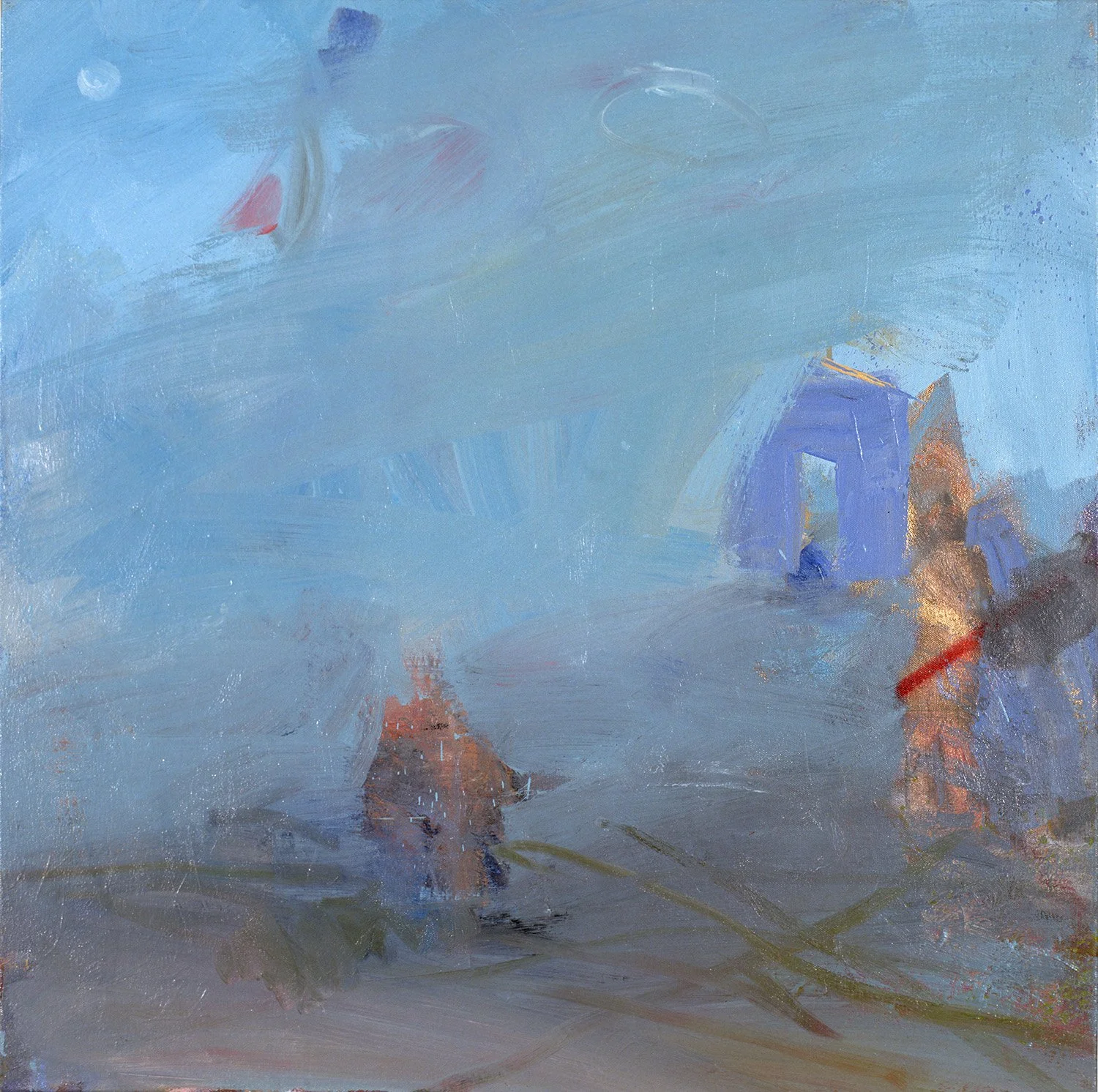 Untitled 186 - Two Figures in Blue-Grey Landscape, Oil on canvas, 67x67 cm, 2000