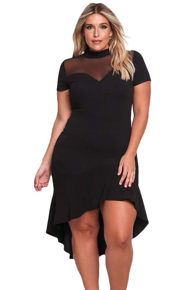 Love To Tell Black Mesh Irregular Hem Dress