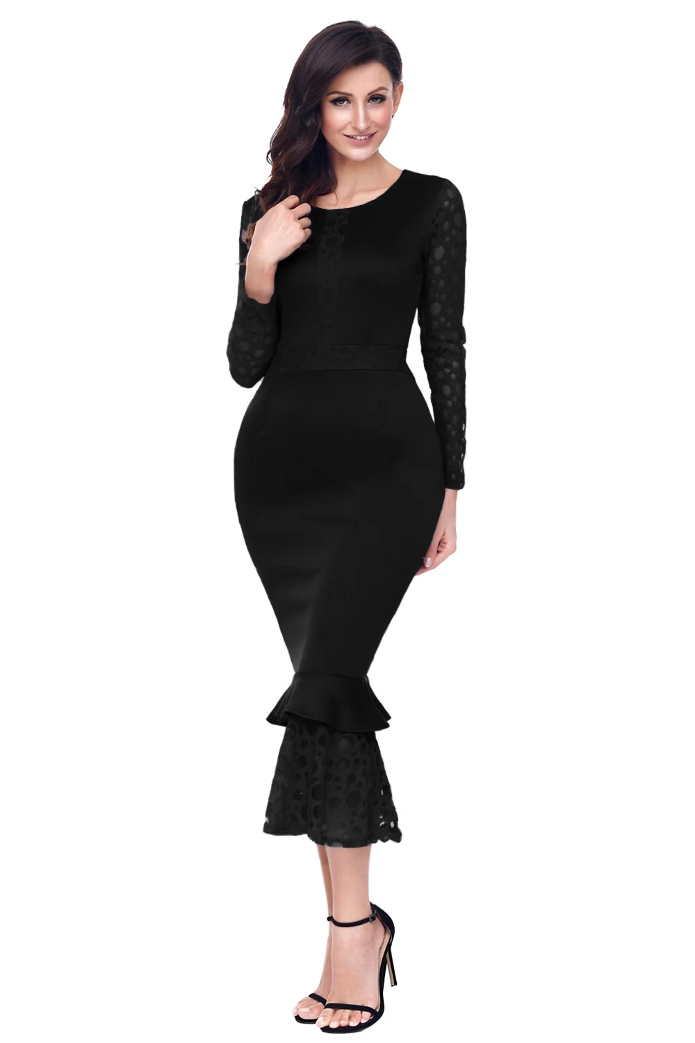 knee length dresses for ladies Metallic Chocolate Hypnotic Lace Frill Midi Dress