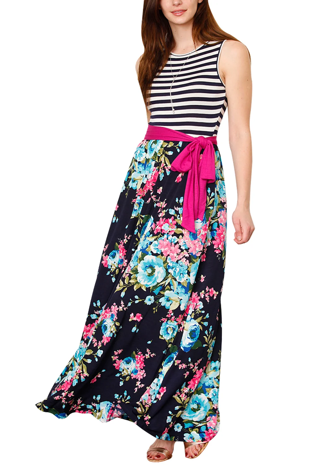 Cosmic Signal Floral Striped Boho Dress