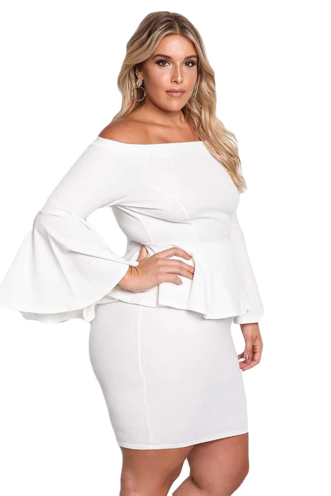 bell sleeve peplum dress Jovani 07131 Navy Long Sleeve Peplum Dress