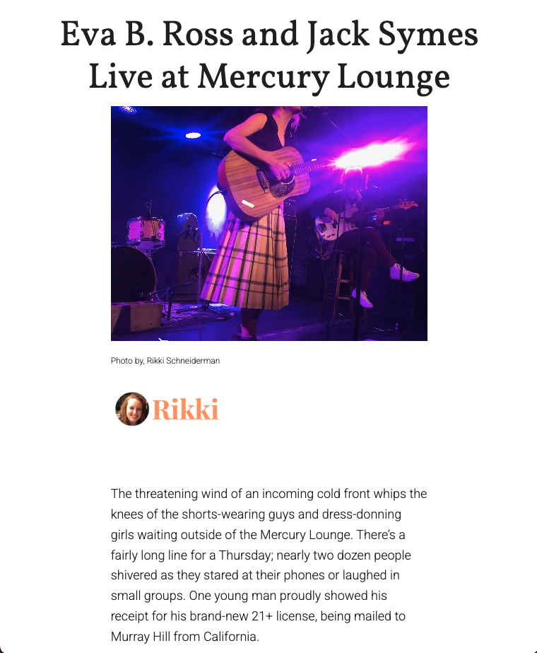 Concert Review: Eva B. Ross & Jack Symes at Mercury Lounge (TheFamilyReviews)