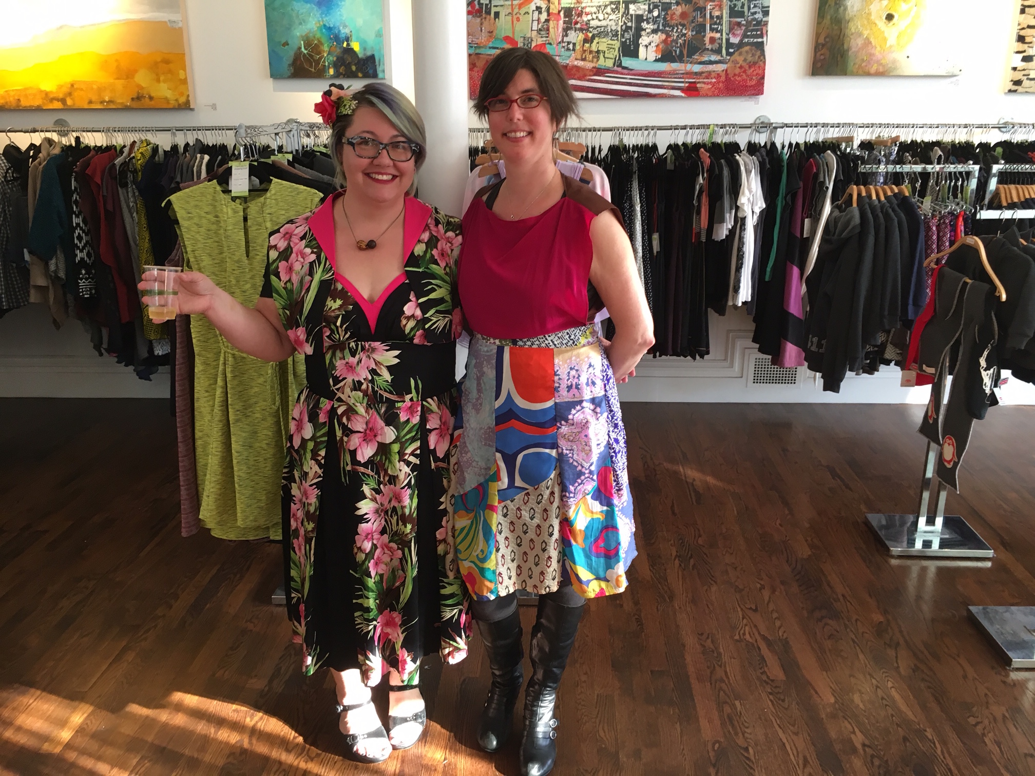 In-house artist & designer Heather Robinson celebrating with owner & curator Eden Stein