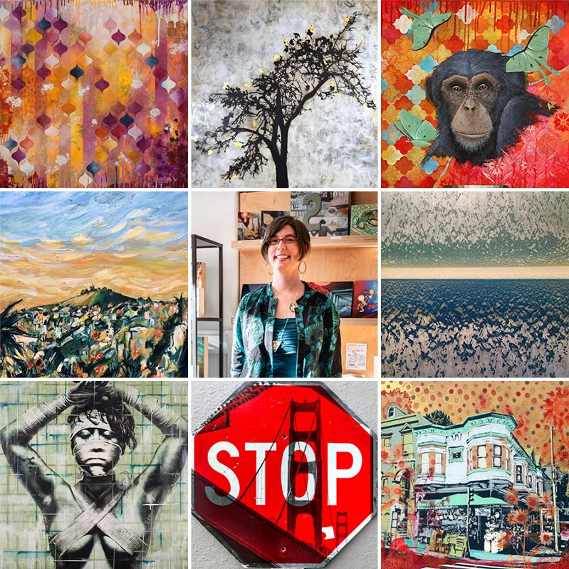 Top to bottom, left to right: Heather Robinson , Shannon Amidon , Josh Coffy Rachel Znerold , our curator Eden (not for sale), Robin Denevan Eddie Colla , Scott Fin , Hilary Williams