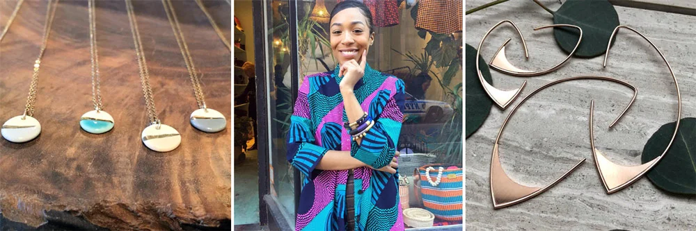 Necklaces by Zoe Comings, dress by Zuri, earrings by Daniell Hudson