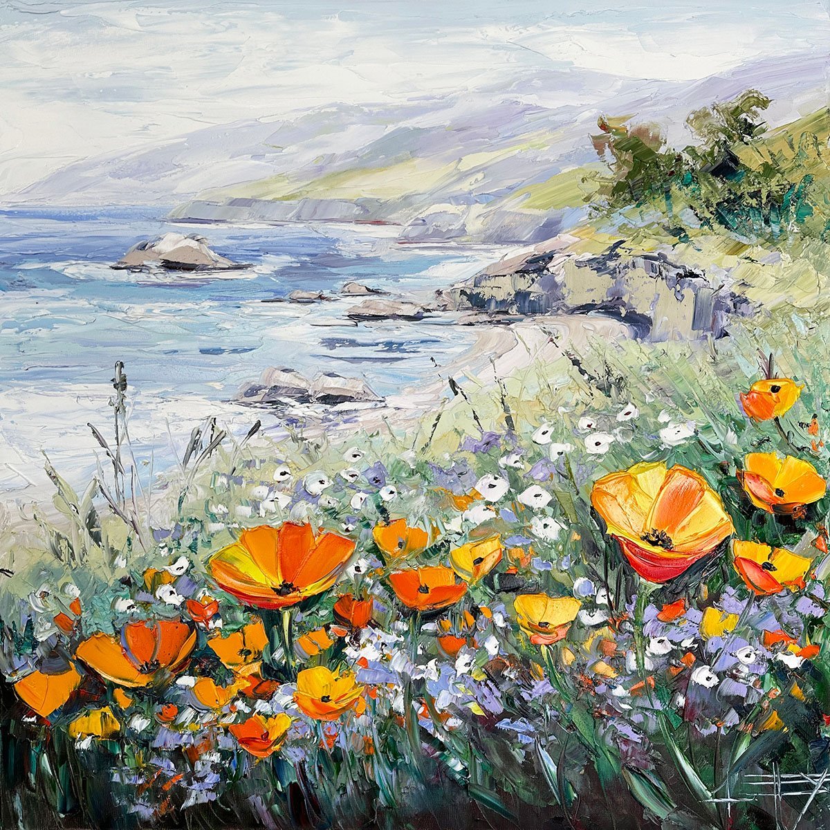 Lisa Elley - Poppies by the Misty Sea