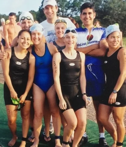 Danskin Triathalon 2001. Back row L to R: Anjanette Gonzales, Chris Fields, Albert Saenz. First row L to R: Dominque Sanchez, Deb Giles, Anita Boyle, Maeve Magner, Leslie Asaka