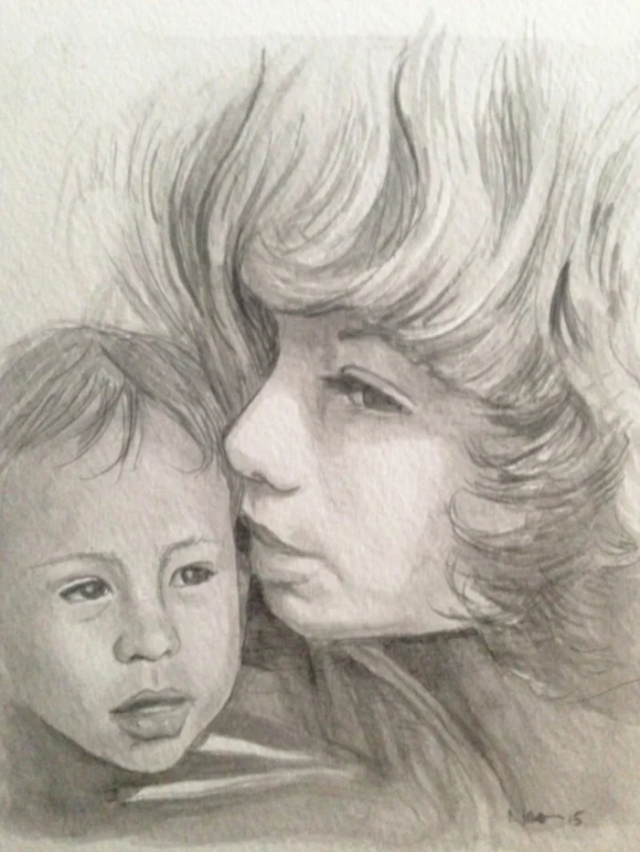 Eli and Robin. Watercolor on paper.