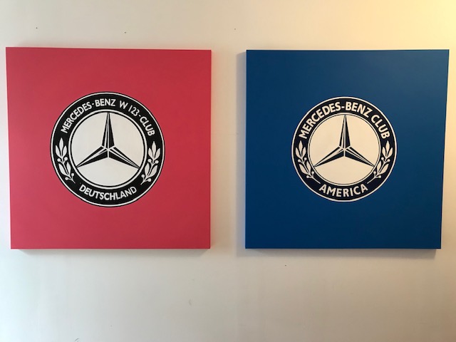 "Mercedes Club", acrylic on canvas, 48 x 48 inches, sized verso