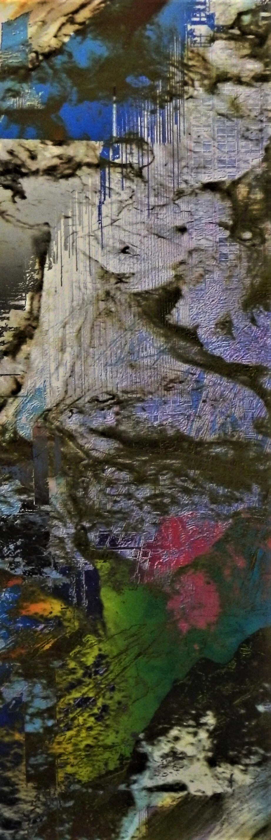 Untitled Digital Painting with Circuitry (Blue. Green, Rose)