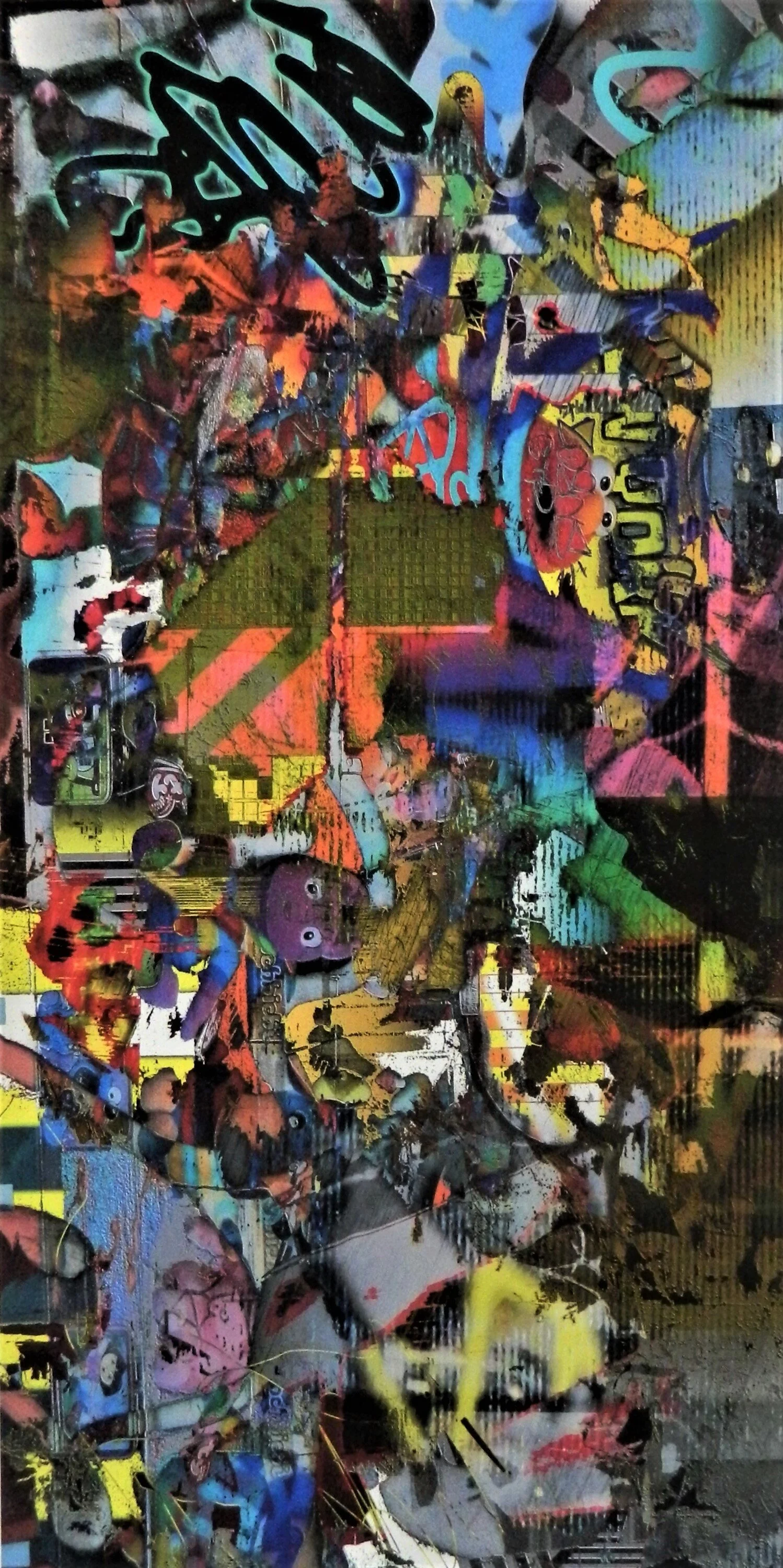 Untitled Digital Painting with Barnie, Circuitry, Googly Eyes)