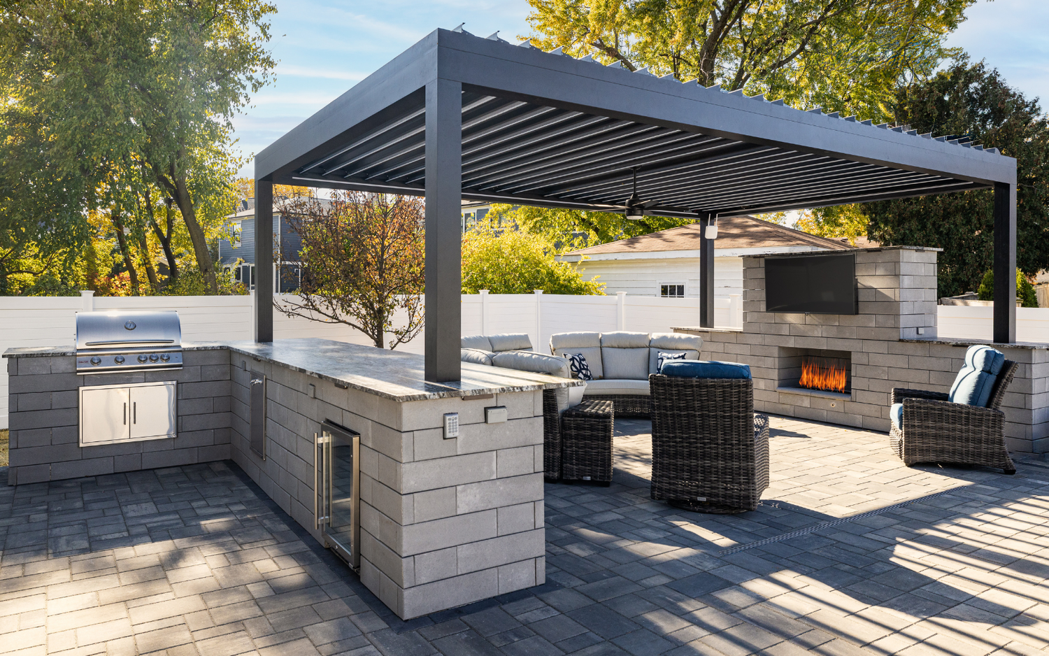 Custom pergola and hardscaped outdoor room