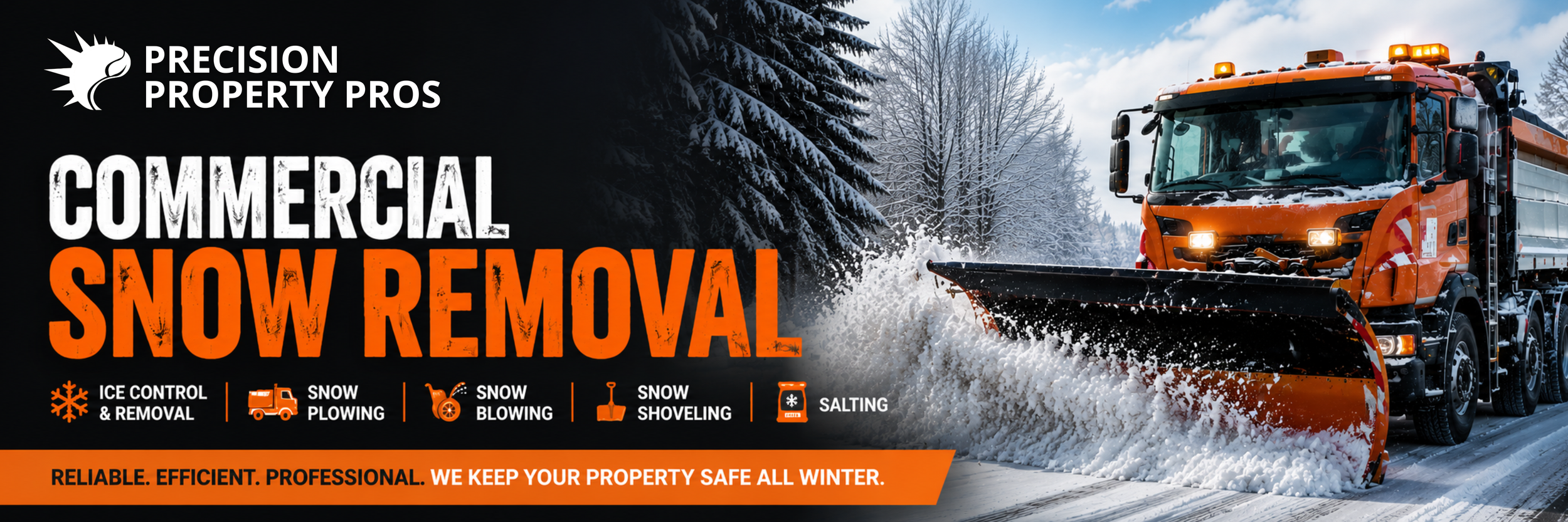 Commercial snow removal truck providing snow plowing, salting, and ice management services for commercial properties in Illinois.