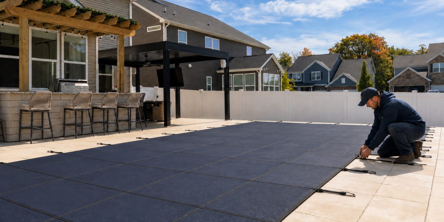 Swimming pool prepared for seasonal closing