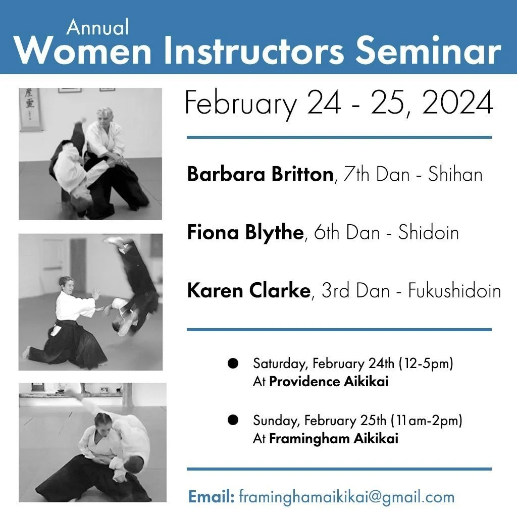 Tomorrow and Sunday, please join us for our 2024 Women Instructors Seminar! All students are welcome (you do not need to be female to attend). #aikido #aikikai #aikidoseminar #womeninaikido