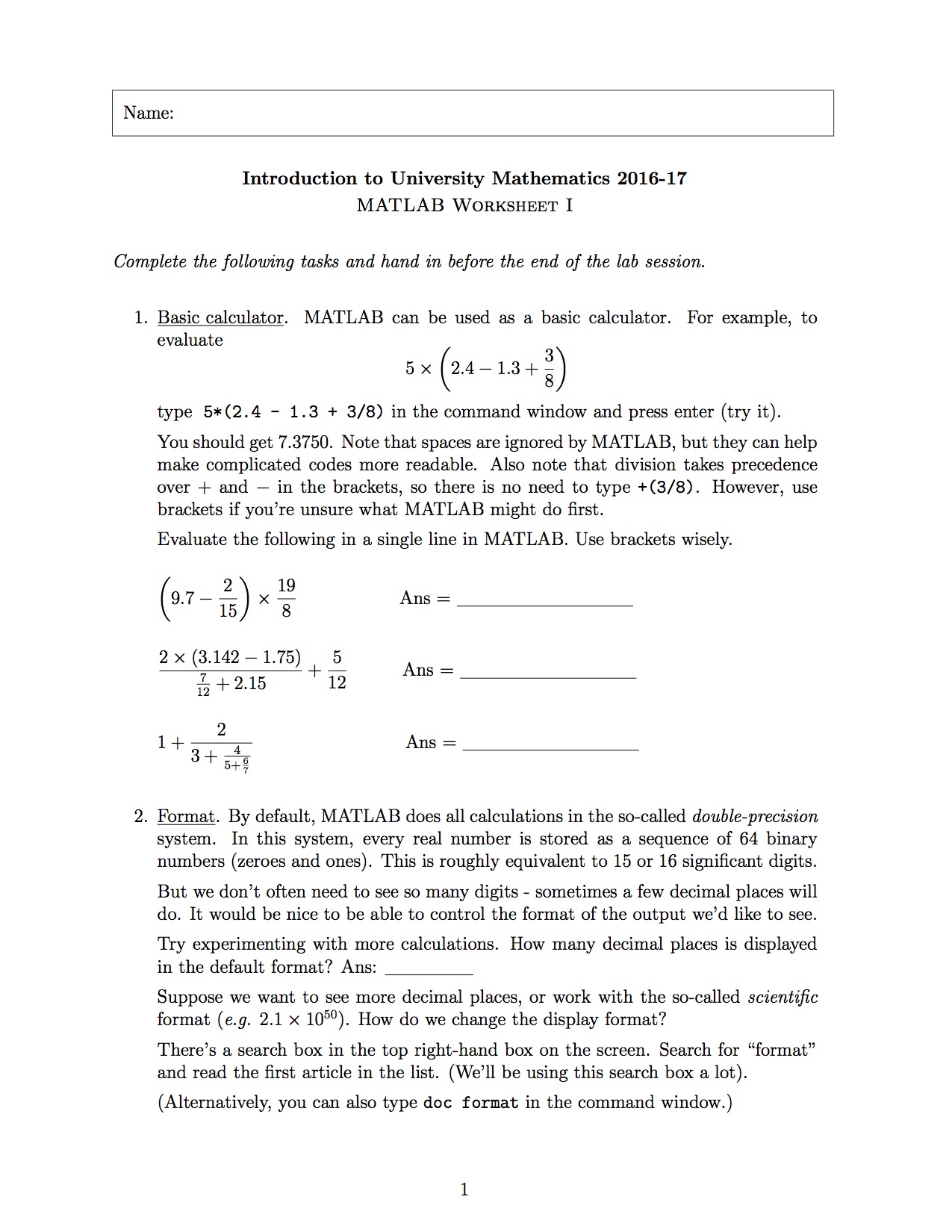 MATLAB worksheets (2016-17)