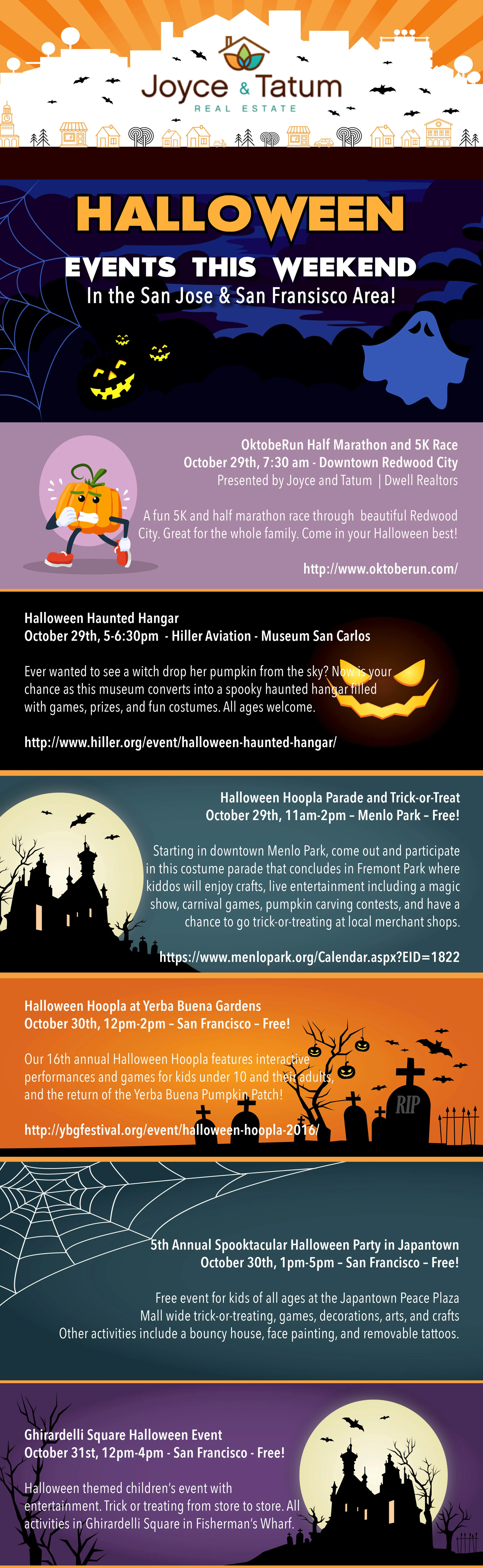 Infographic of Halloween 2016 events in the San Francisco and San Mateo area for 2016