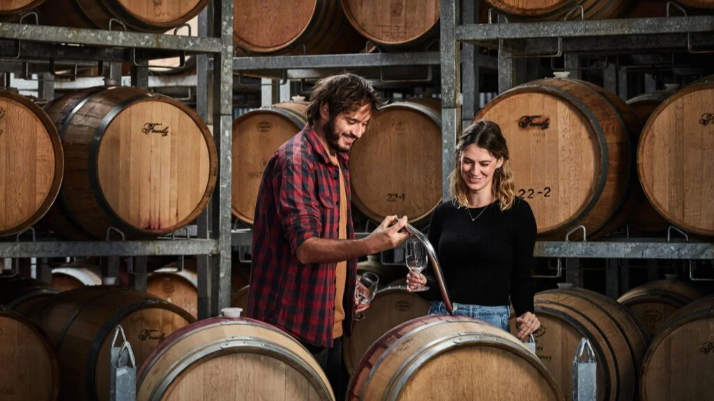Kyneton Ridge winemaking team, Patrick Wood and Greta Darling-Filby