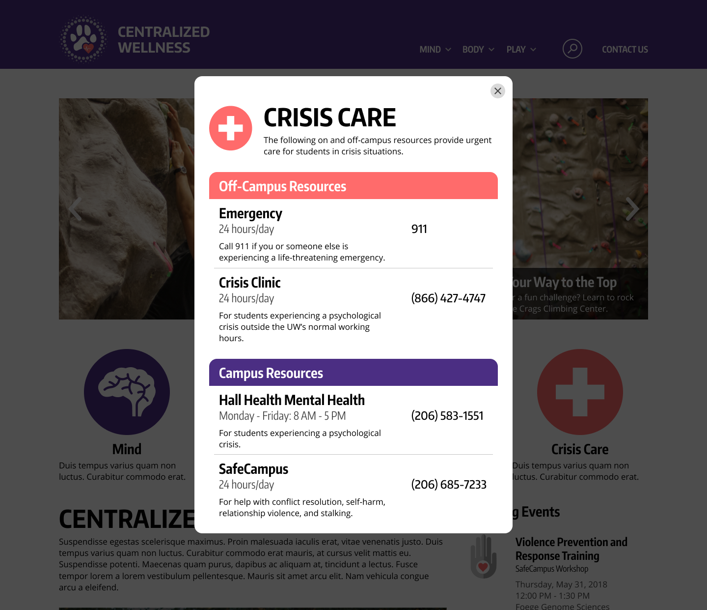 Crisis pop-up: A pop-up designed for students who need immediate help in a crisis situation